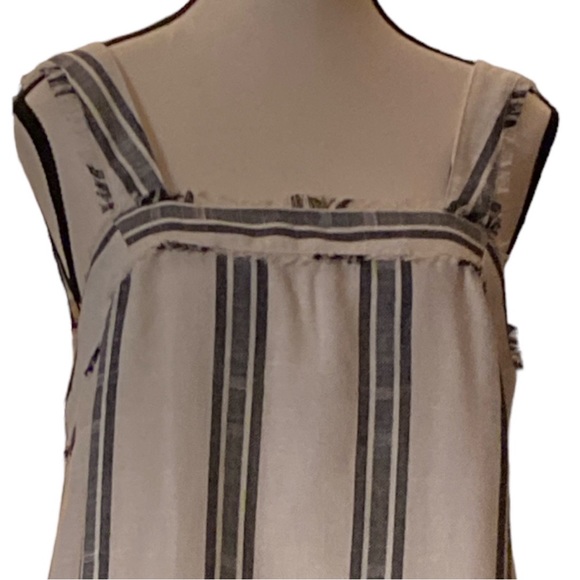 Essue- navy blue & natural white gunny sack stripe sleeveless pinafore dress NWT - Picture 4 of 10